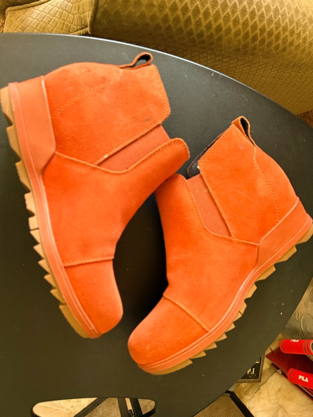 Sorel Orange Suede Chelsea Ankle Boots